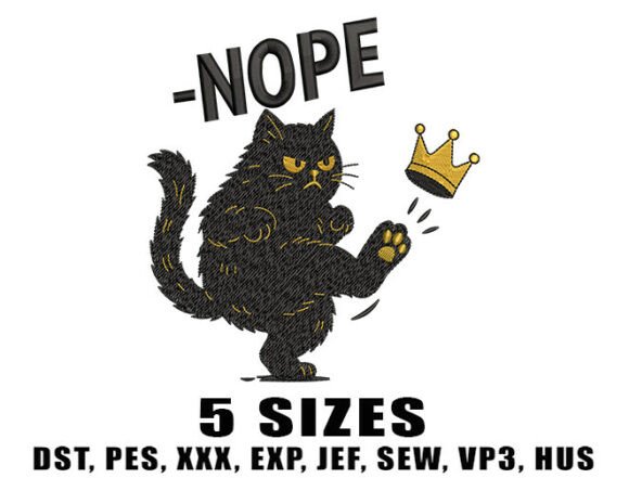 Download Angry Cat Crown Embroidery Design - Crown embroidery Collection