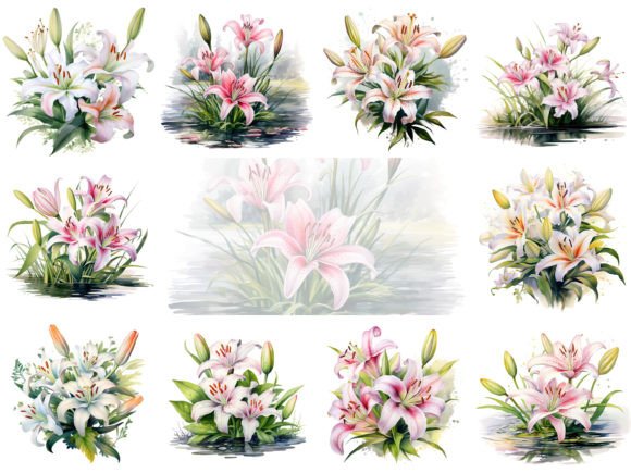 Download Lilies Watercolor Clipart Images Bundle - Lilies Collection