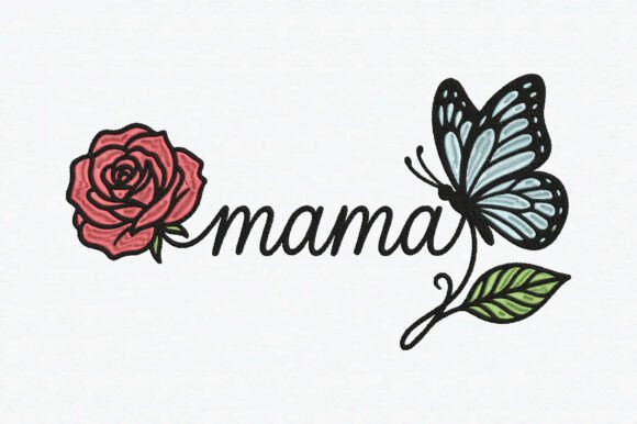 Download Mama Embroidery Design Rose &amp; Butterfly - Mama embroidery Collection